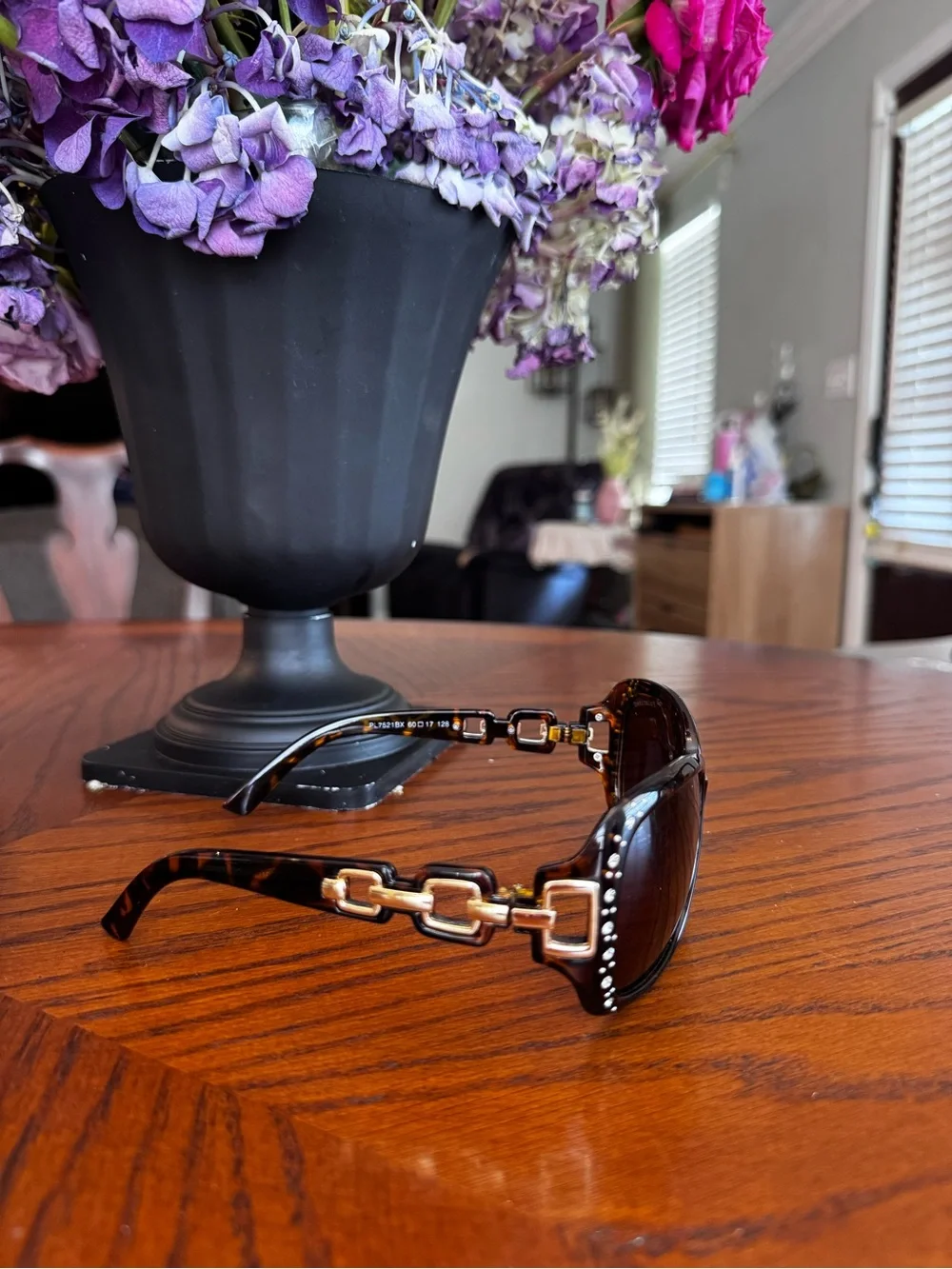 Brown Tinted Oversized Women's Sunglasses with Embellished Temple
